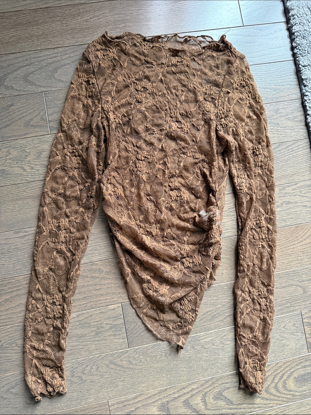 SHEIN Brown Lace-Texture Long Sleeve Top